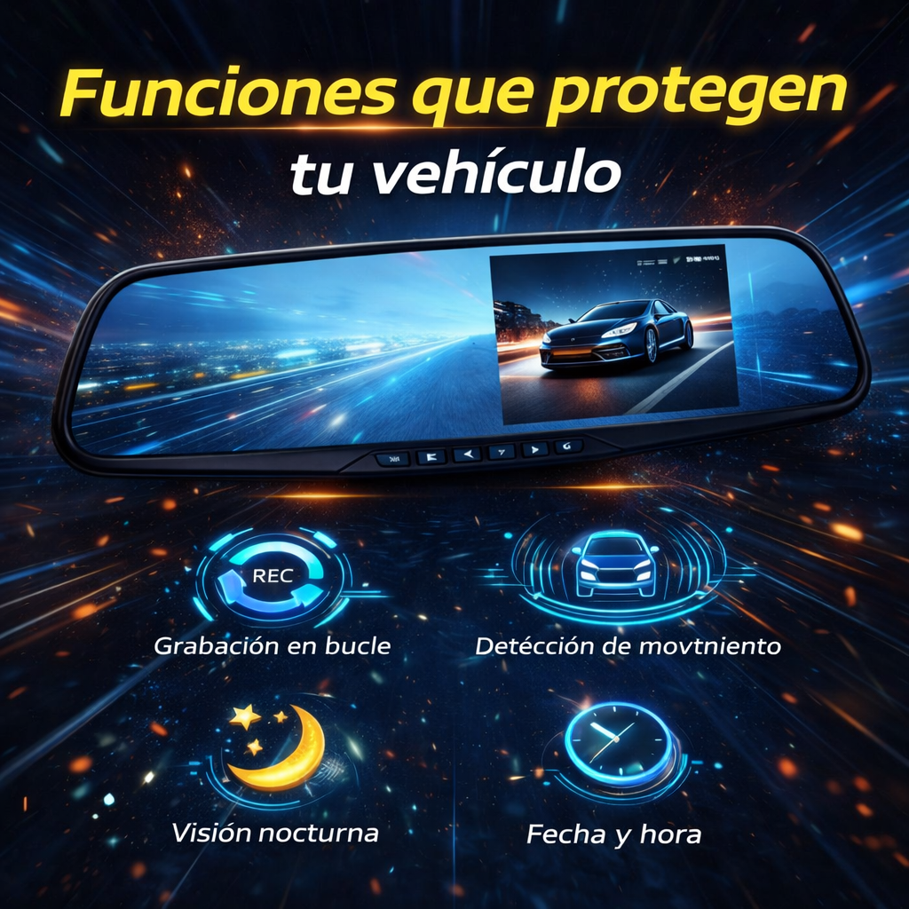 Protege tu Carro con Cámara DVR Oculta en el Espejo