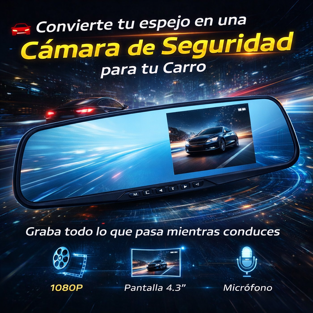 Protege tu Carro con Cámara DVR Oculta en el Espejo